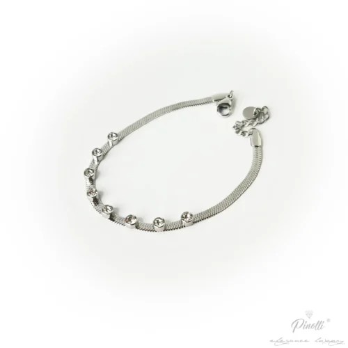 Bratara plata cu pietre albe