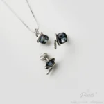 Set colier si cercei Azzurro Midnight Silver detaliu Pinolli