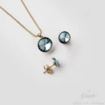 Set colier si cercei Celeste Blue Ciel Gold closeup Pinolli
