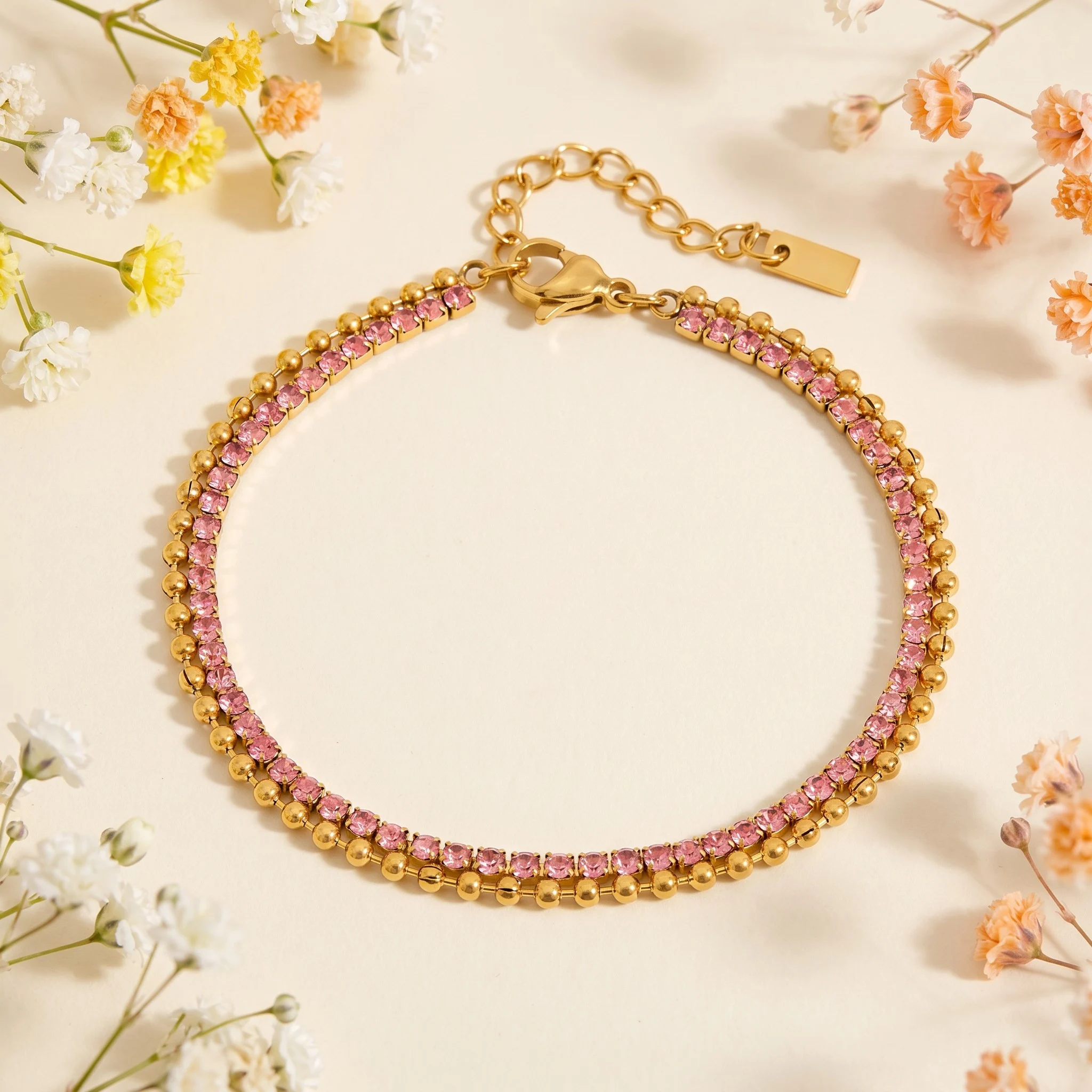 Bratara Tennis Rosa aur 24k cu cristale