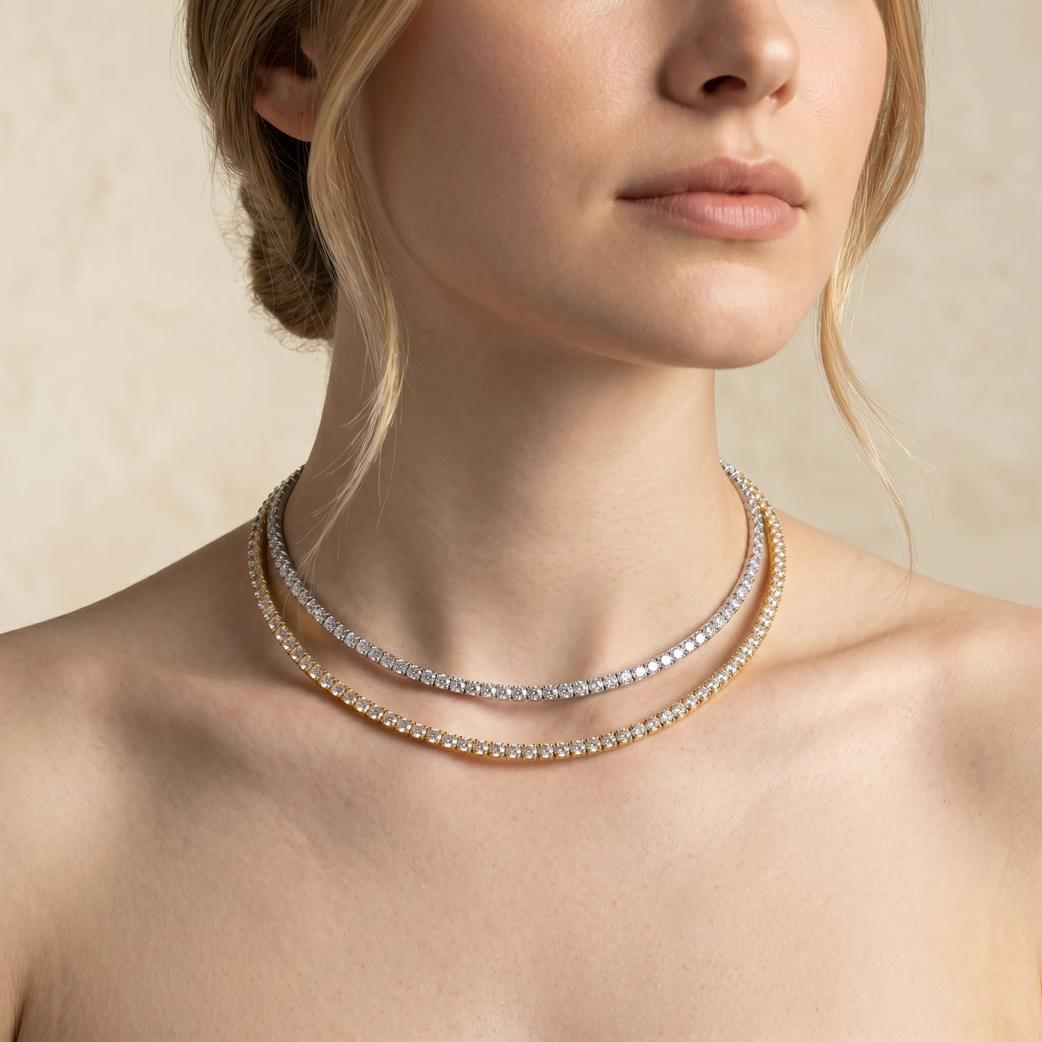 Colier tip Choker Tennis Riviera Gold Model Double