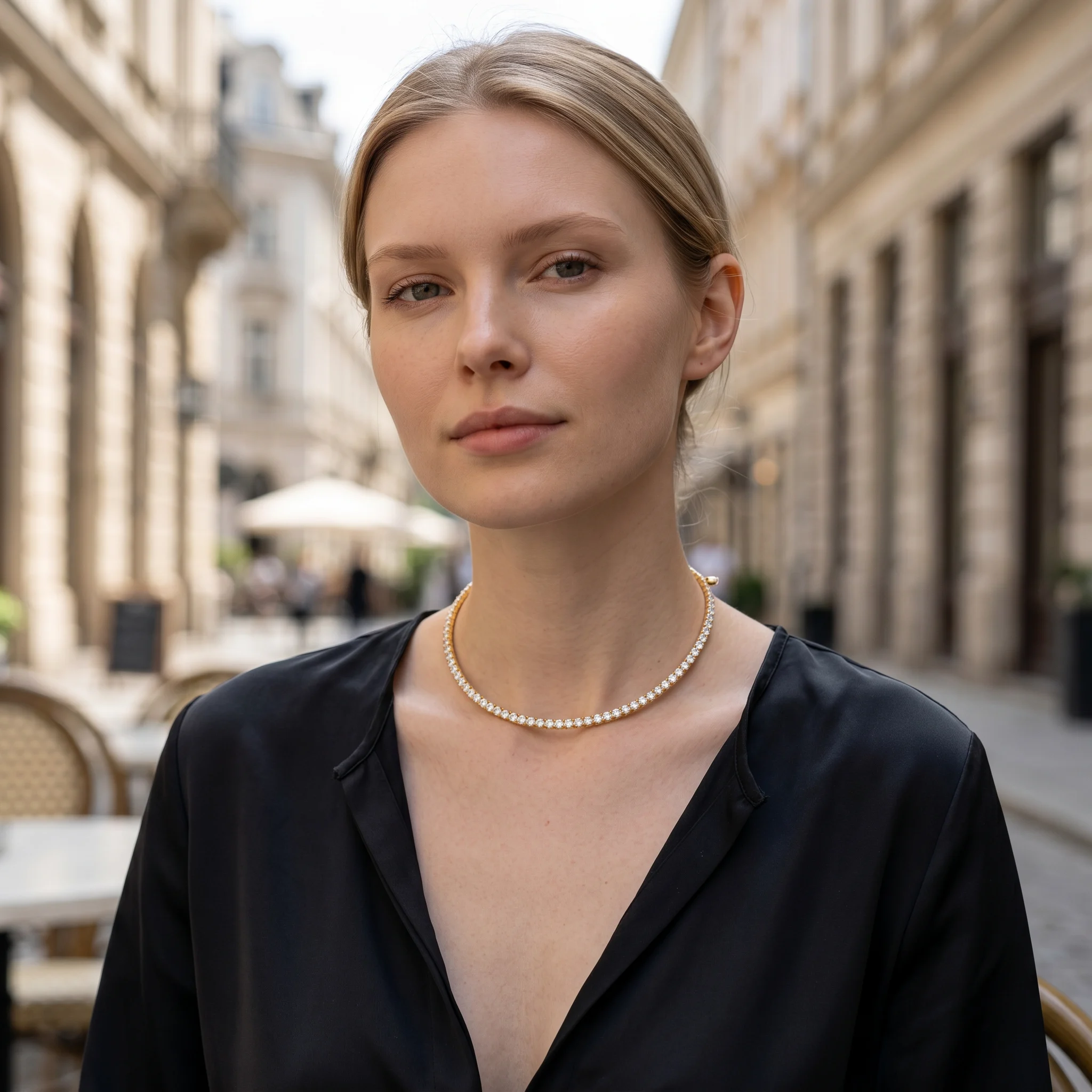 Colier tip Choker Tennis Riviera Gold Model Street