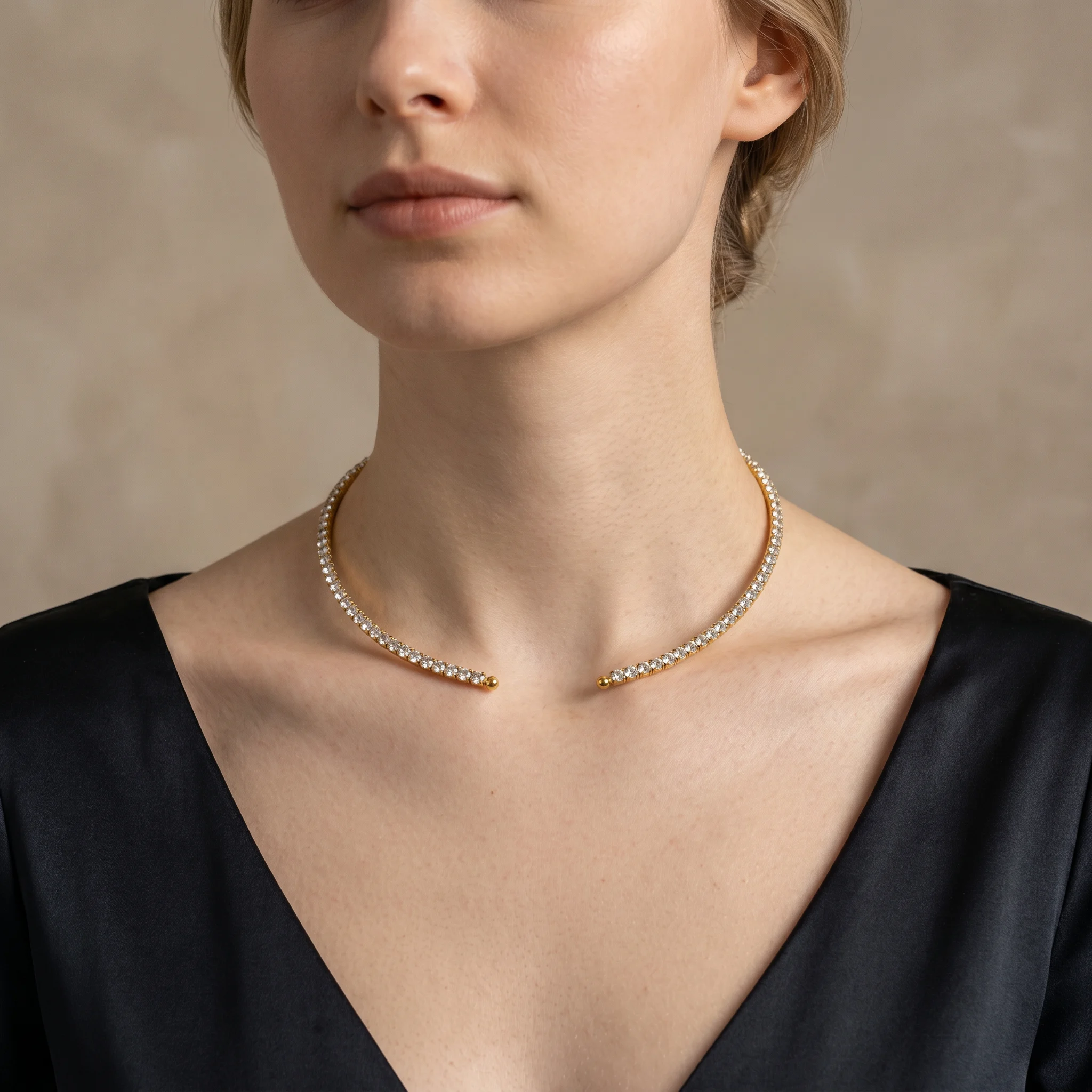 Colier tip Choker Tennis Riviera Gold Model Reversed