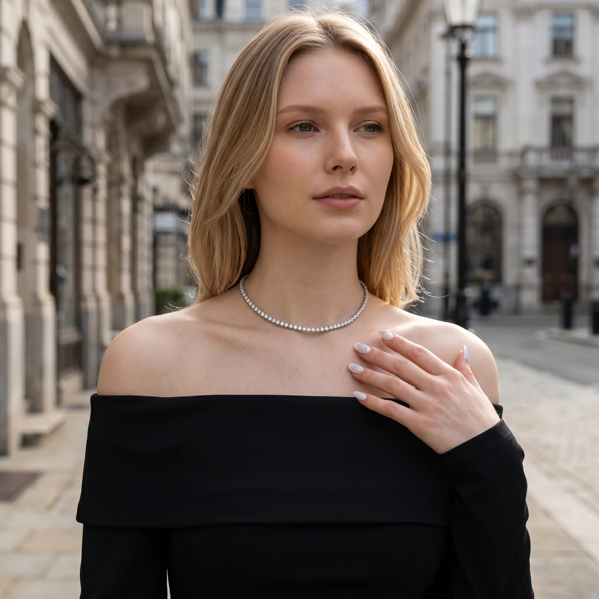 Colier tip Choker Tennis Riviera Silver Model Street