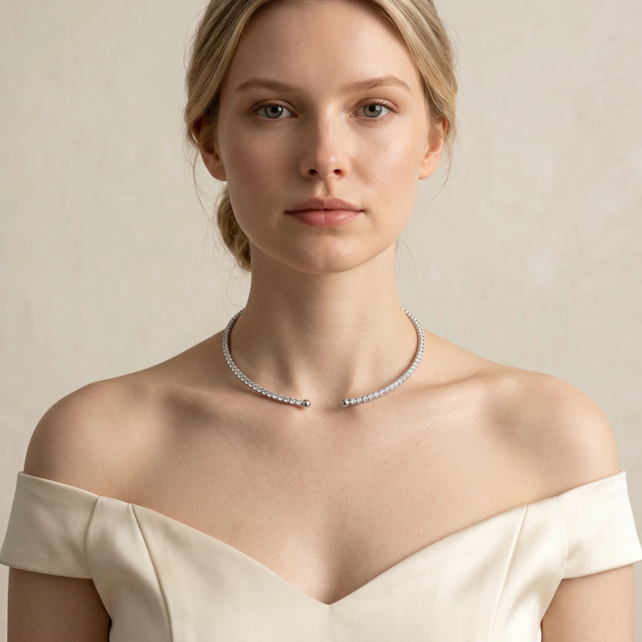 Colier tip Choker Tennis Riviera Silver Model Front