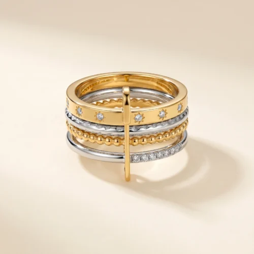 Inel Iconic Pin Stack & auriu, argintiu