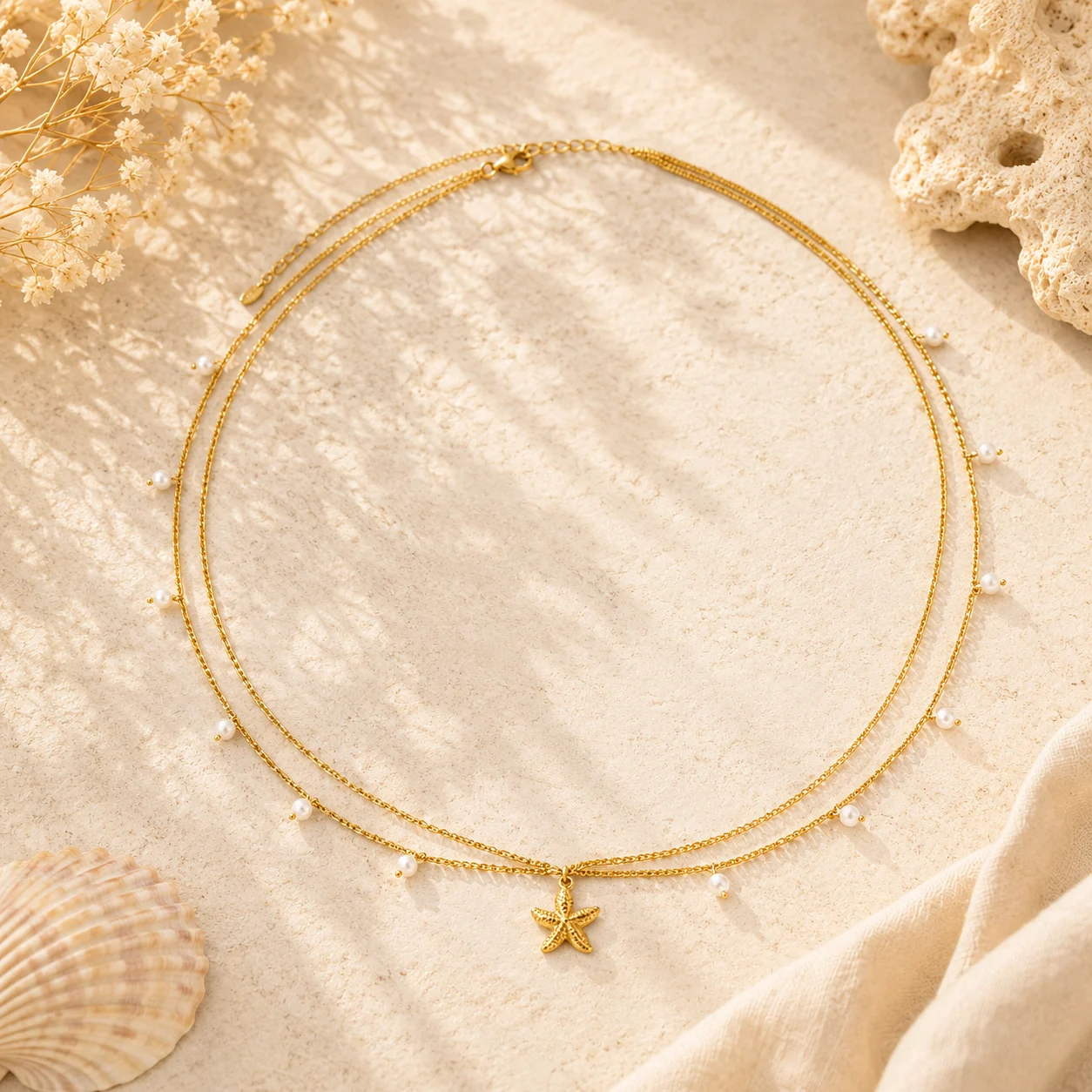 Lant de talie auriu cu stea de mare si perle Stella Marina Gold Product
