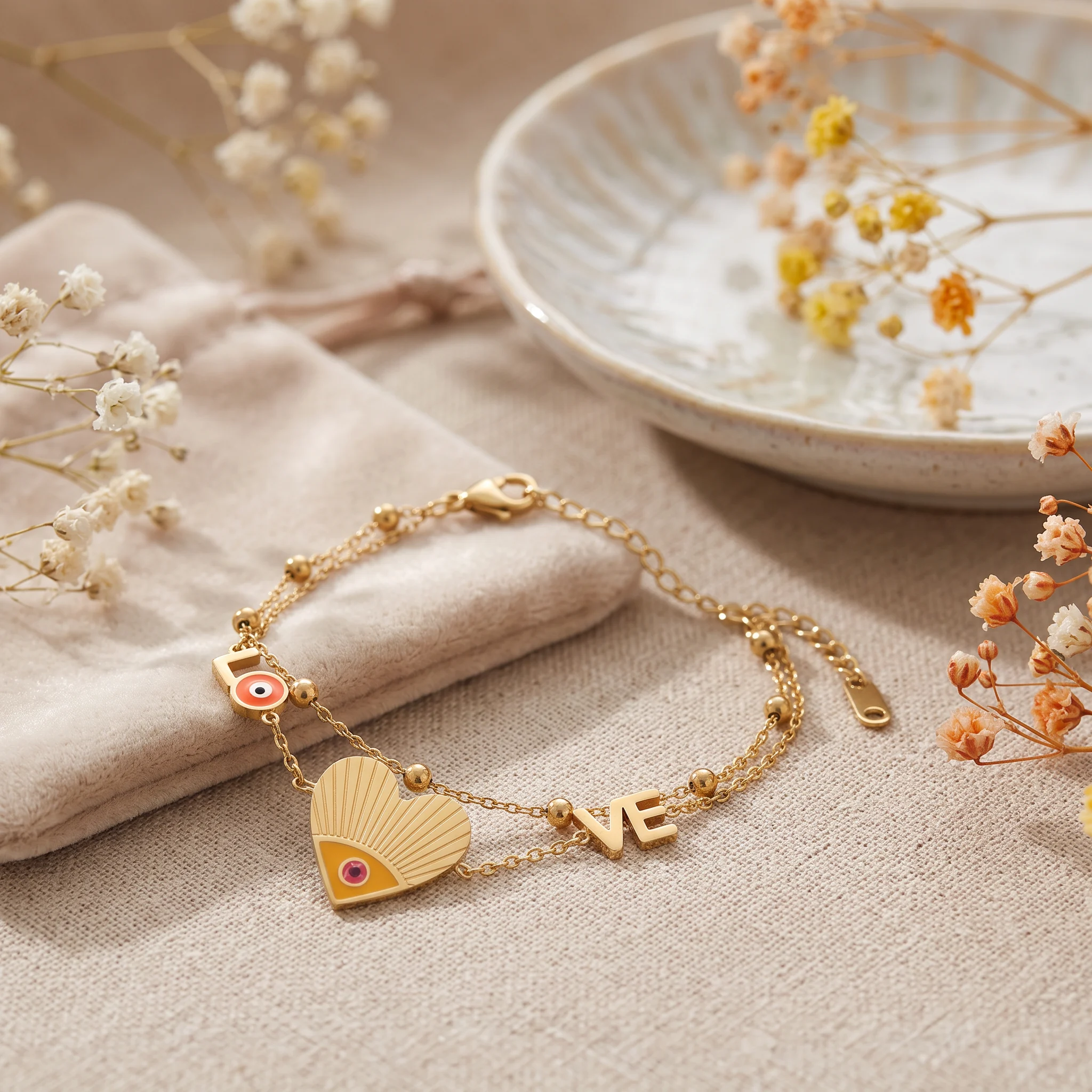 Bratara Amore Eye auriu 14k cu inima, vedere suplimentara