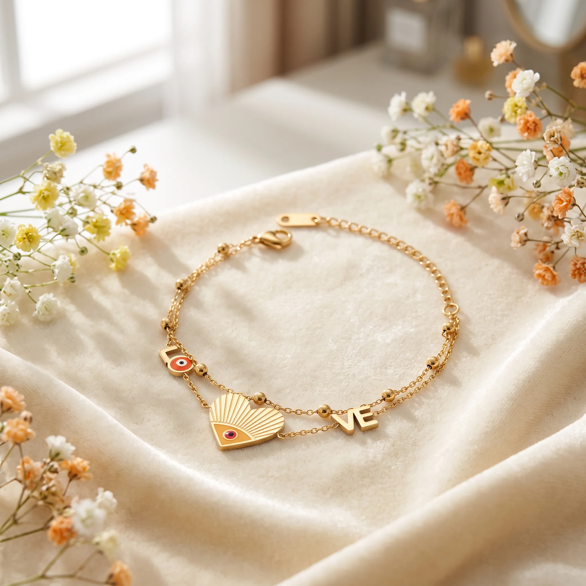 Bratara Amore Eye auriu 14k cu inima, vedere suplimentara