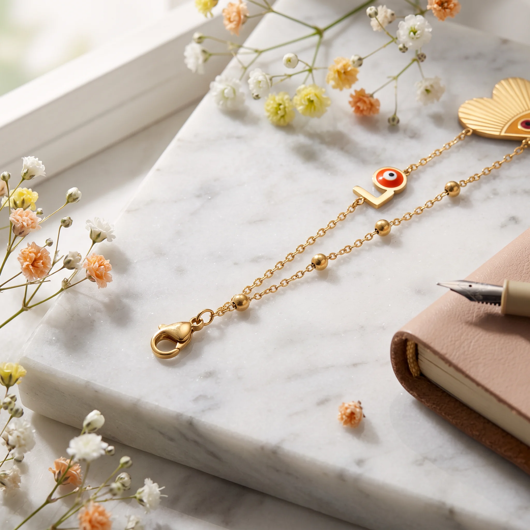 Bratara Amore Eye auriu 14k cu inima, vedere suplimentara