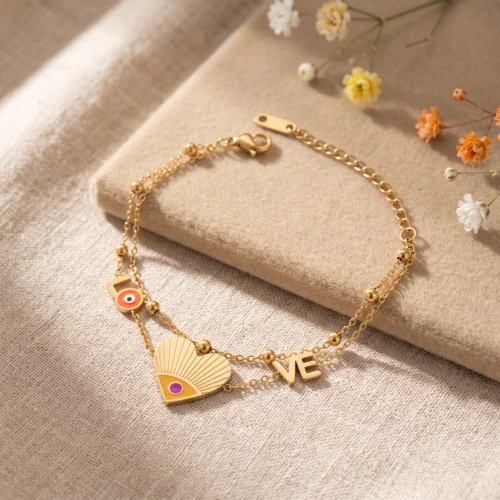 Bratara Amore Eye auriu 14k cu inima