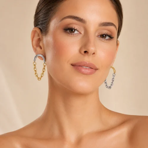 Cercei Catena Duo aur 14k + argintiu