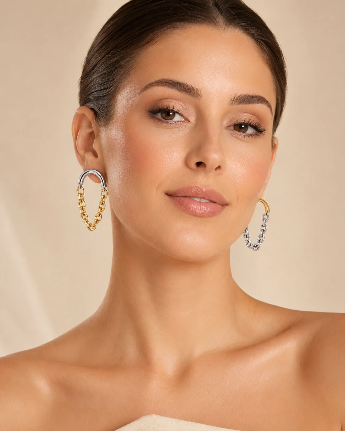 Cercei Catena Duo aur 14k + argintiu