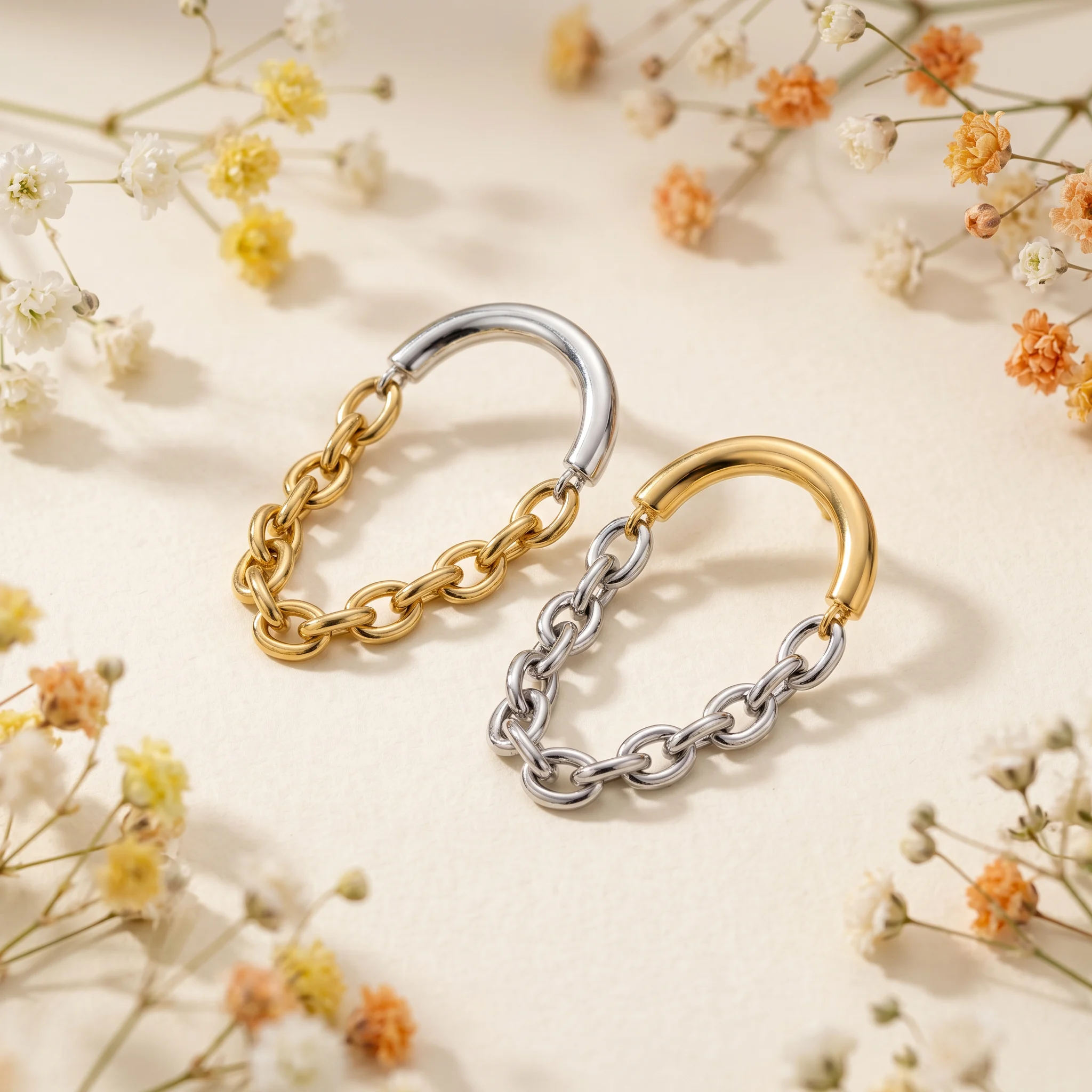 Cercei Catena Duo aur 14k + argintiu