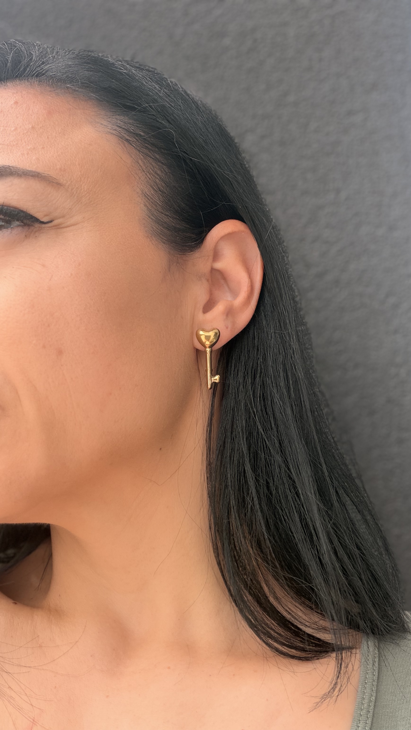 Cercei Chiave del Cuore aur 14k cu inima si fluture, vedere suplimentara