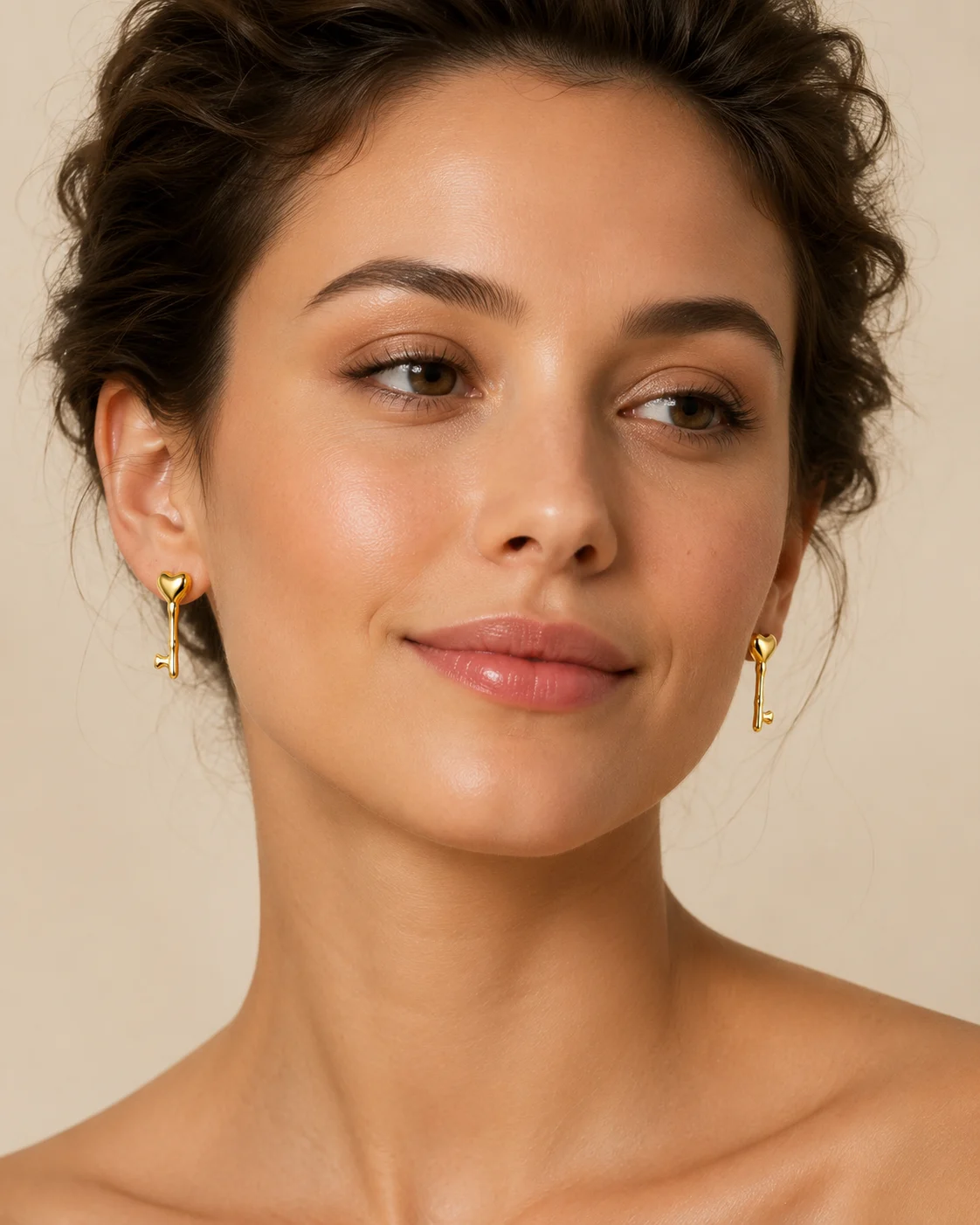 Cercei Chiave del Cuore aur 14k cu inima si fluture
