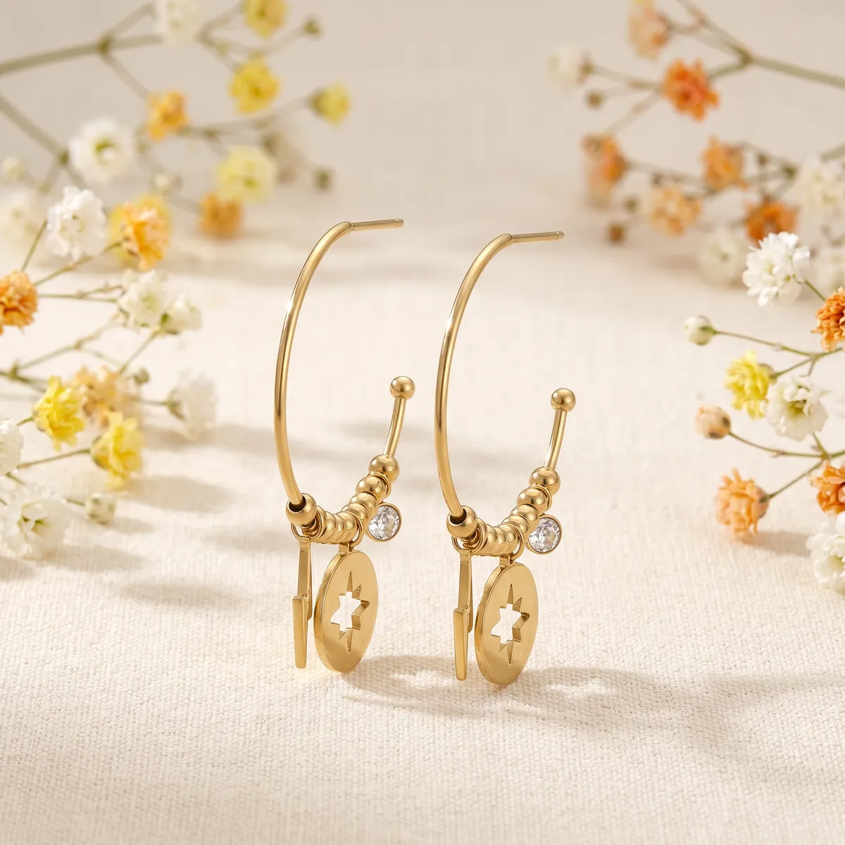 Cercei Stella Charm auriu 14k cu stea si cristal, vedere suplimentara