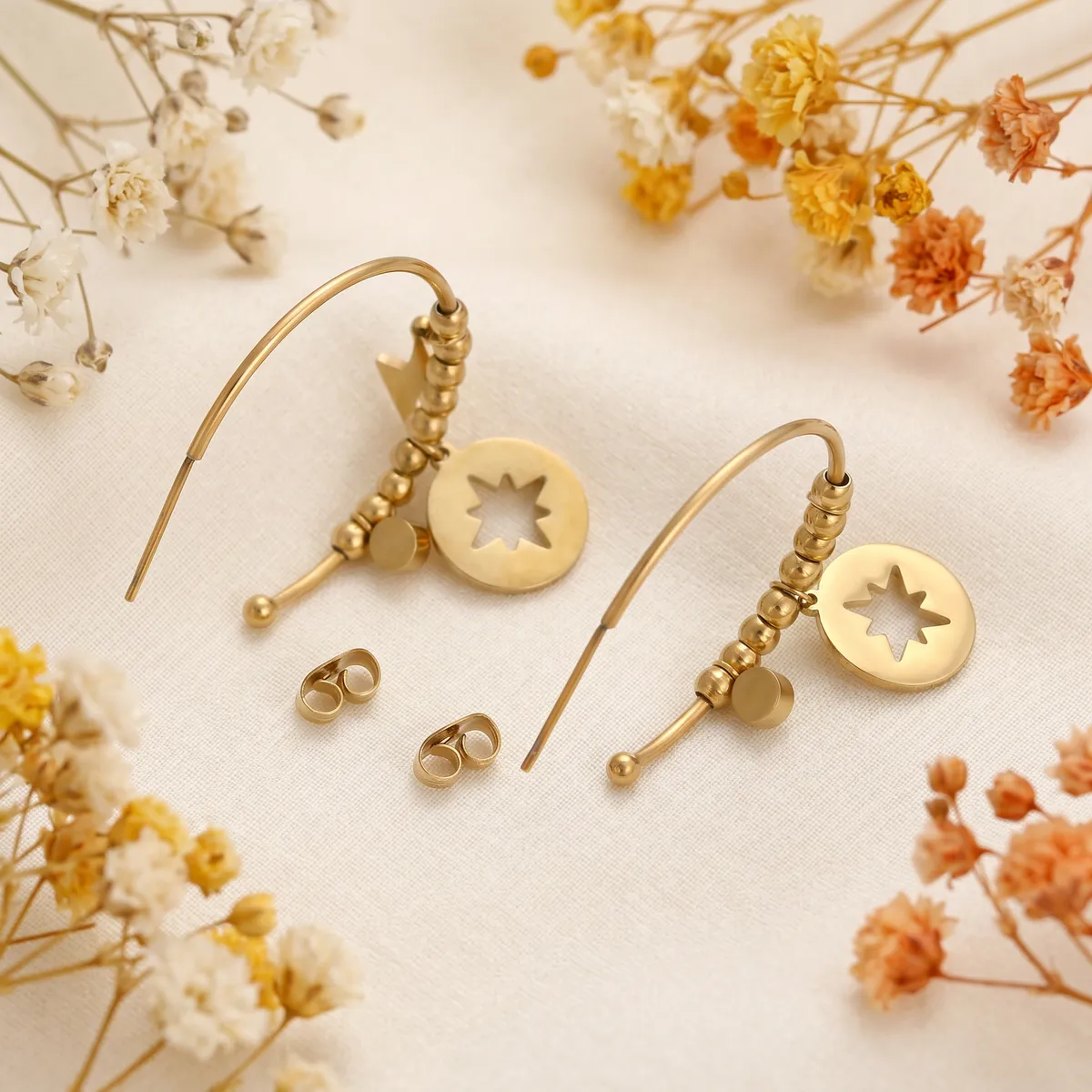 Cercei Stella Charm auriu 14k cu stea si cristal, vedere suplimentara