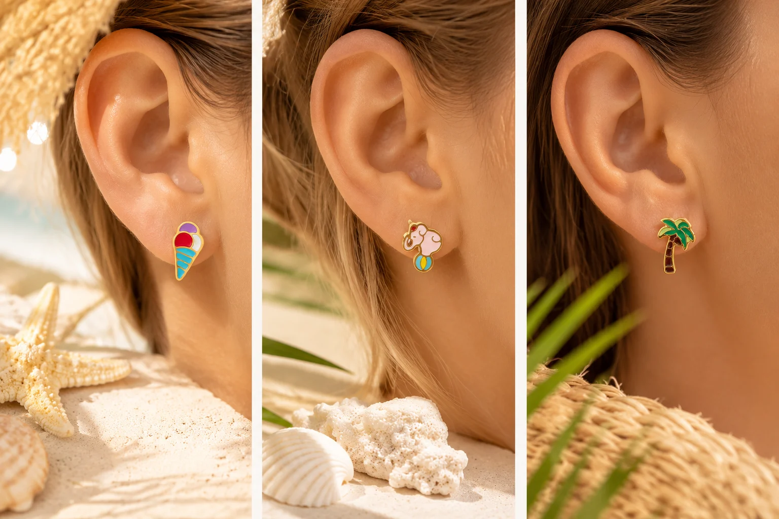 Set 3 perechi cercei Tropical Joy Gold